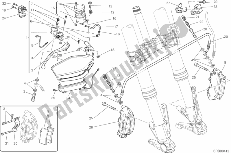 Alle onderdelen voor de Voorremsysteem van de Ducati Multistrada 1200 S Touring USA 2013